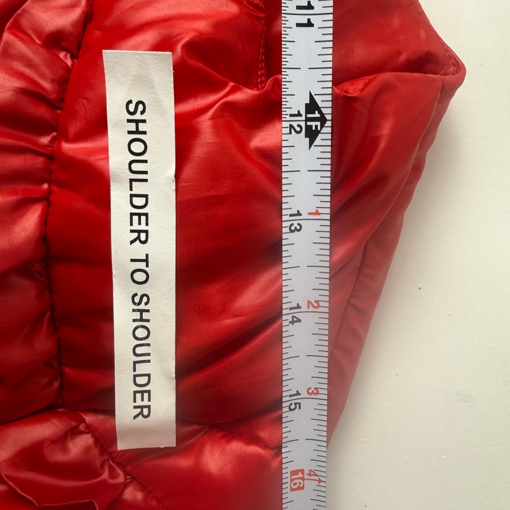 Michael Kors Red Ruffle Down Jacket EUC Size Small Pockets Holiday Christmas - Picture 15 of 16
